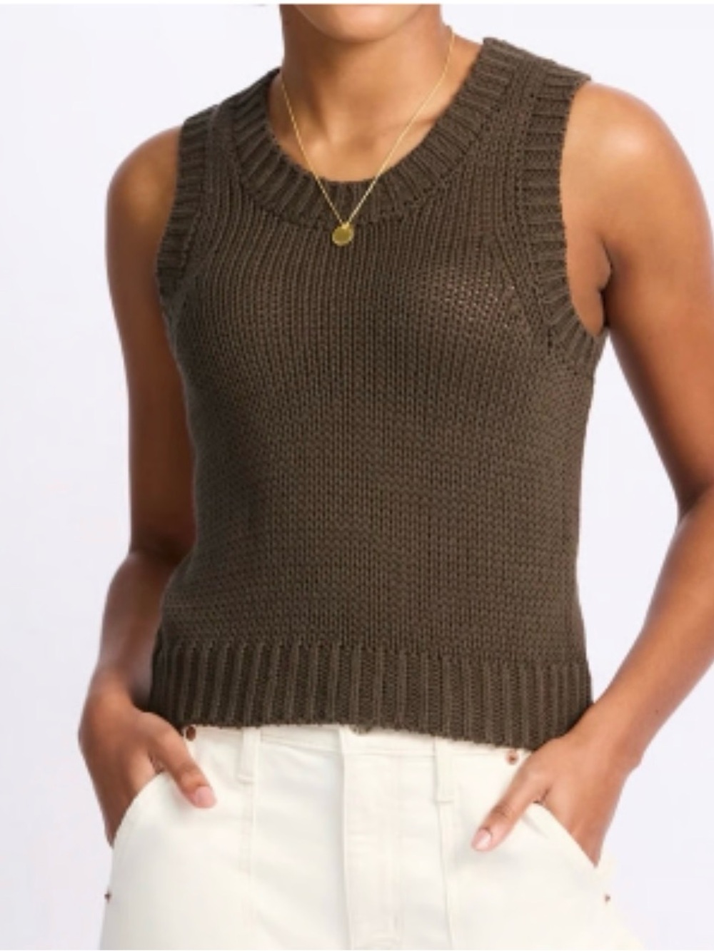 Sleeveless Scoop Knit Tank Sweater in Olive
